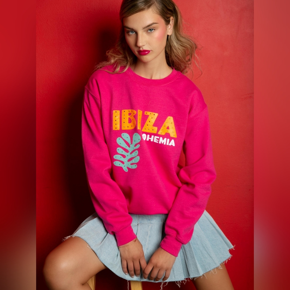 Alla Berman Ibiza Bohemia Boyfriend Sweatshirt - Fuchsia, Designer Sweatshirt